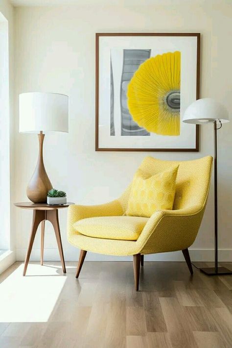 Light Yellow Sofa, Cozy Chairs For Reading, Chairs For Reading, Cozy Chairs, Photography Studio Setup, Reading Space, Yellow Sofa, Yellow Chair, Quiet Corner