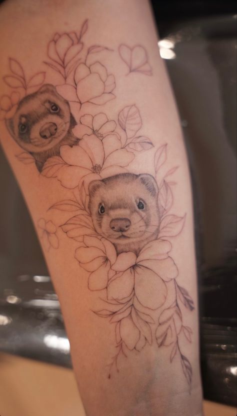 Ferret Tattoo, Korean Tattoos, Black Cat Tattoos, Forarm Tattoos, Paw Tattoo, Rabbit Tattoos, Memorial Tattoo, Feminine Tattoos, Fine Line Tattoos