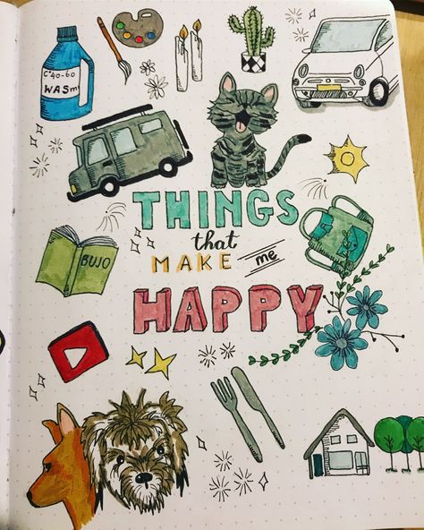 Things that Make me happy #bulletjournal Happy Journal, Happiness Journal, Happy Paintings, Journal Page, School Work, Make Me Happy, Things That, Bullet Journal, Sketch