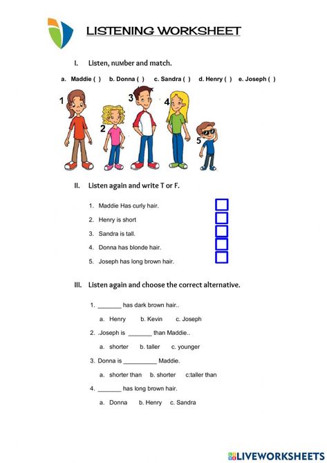 English Excercise, Listening Activities For Kids, Adjectives To Describe People, Listening Worksheet, Describing People, Listening English, Teach English To Kids, Listening Activities, English Listening