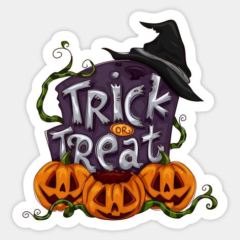 Trick Or Treat - Trick Or Treat - Sticker | TeePublic Alex Mercer, Sticker App, Halloween Decals, Spooky Stickers, Sticker Printer, Witches Hat, Sticker Bomb, Sticker Maker, Halloween Illustration