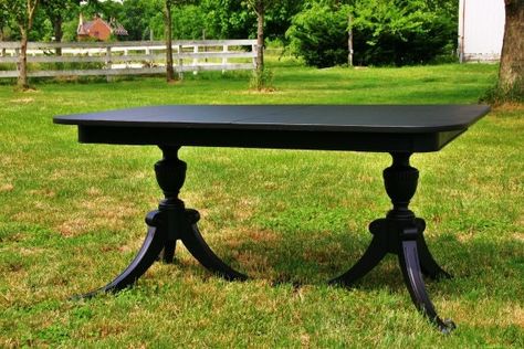 Black Dining Tables, Dining Table Inspiration, Dining Table Redo, Duncan Phyfe Table, Mid Century Modern Buffet, Painted Furniture Ideas, Black Painted Furniture, Painted Dining Table, Dining Table Makeover