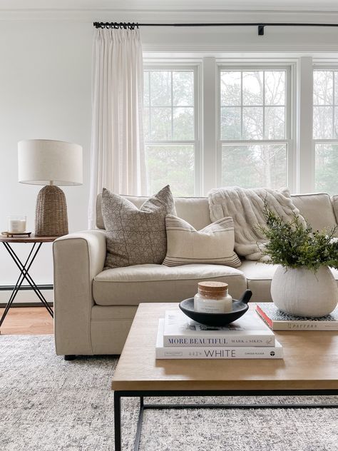 Living Room Oatmeal Couch, Taupe Sectional Living Room, Beige Sectional Living Room, Gray And Taupe Living Room, Redecorate Living Room, Apartments Ideas, Formal Room, Ashley Furniture Living Room, Modern Coastal Living Room