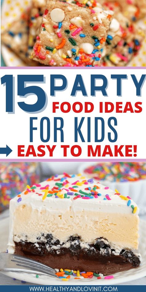 These birthday party food ideas for kids are so fun!! There are so many easy cheap ideas here! These simple desserts and snacks will be a hit at your next party. Some of these are finger foods and some are more decadent like an ice cream cake. Lots of these DIY party foods use sprinkles which are always a hit with kids! Cheap Cake Ideas, Kids Birthday Desserts, Birthday Desserts For Kids, Snacks For Kids Birthday Party, Party Food Ideas For Kids, Easy Birthday Desserts, Kids Birthday Treats, Family Reunion Food, Kids Birthday Food