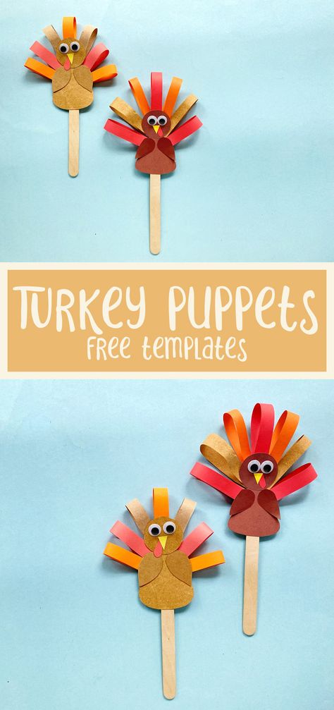 Paper Thanksgiving Crafts For Kids, Popsicle Stick Crafts For Thanksgiving, Turkey Kids Crafts Ideas, Thanksgiving Paper Crafts For Kids, Turkey Puppet Craft, November Crafts For Babies, Fall Crafts For 1st Grade, Turkey Popsicle Stick Craft, Turkey Paper Craft