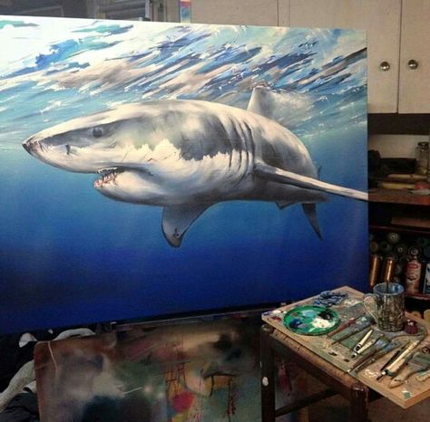 Art Surreal Art Painting, Abstract Painting Acrylic Modern, Shark Painting, Drawing Scenery, Abc Art, Reference Board, Art Projects For Adults, Shark Art, Underwater Art