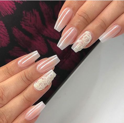 Pearlescent white rose nails Gel Manicure Ideas, Gel Manicures, Pink Gel Nails, Pink Gel, Pretty Gel Nails, Gel Nail Colors, Rose Nails, Nails Polish, Top Ideas