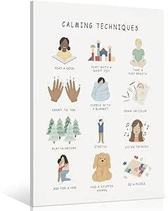 uoyien Calming Corner Classroom Mental health Poster Feelings Calming Techniques Canvas Wall Art Boho Emotions Chart for Kids Prints Special Education Wall Decor for School 12x16in Wood Framed Emotions Chart For Kids, Calming Corner Classroom, Quiet Toddler Activities, Anger Management For Kids, Emotions Chart, Wall Decor For Office, Health Posters, Calming Corner, Emotion Chart