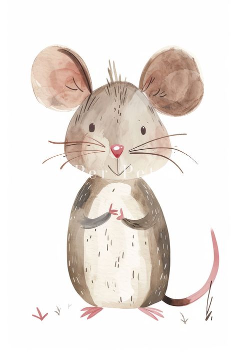 Watercolor For Nursery, Popular Art Prints, Nursery Illustration Art, Mouse Illustration Cute, Cute Mouse Drawing, Cute Mouse Illustration, Kids Illustration Art, Woodland Animals Illustration, Waldorf Watercolor