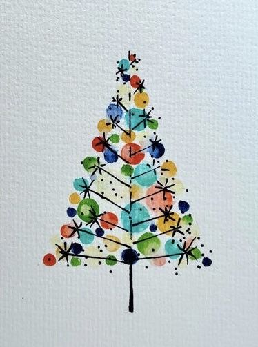 Simple Christmas Card Watercolour, Simple Painted Christmas Tree, Watercolor Cats Simple, Watercolor Xmas Cards Diy, Easy Holiday Watercolor, Watercolour Christmas Tree Cards, Christmas Watercolor Ideas Easy, Christmas Bookmarks Watercolor, Watercolor Christmas Cards Diy Simple