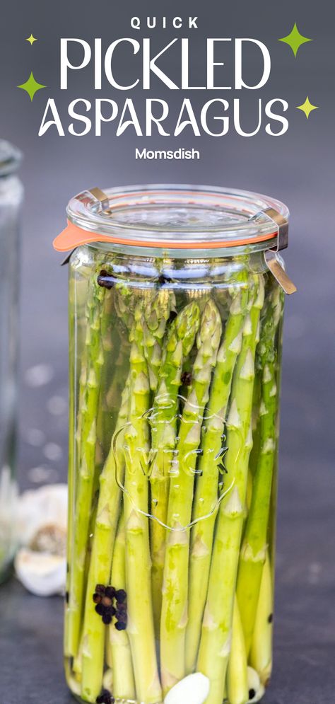 Pickled asparagus is a tasty and tangy treat made by preserving asparagus spears in a brine solution. A mixture of vinegar, water, salt, sugar, and spices is heated and poured over the asparagus in the jar. The jar is sealed, and the asparagus is left to marinate in the brine for at least one day to develop its distinct flavor. Pickled asparagus can be enjoyed as a snack or used in a variety of dishes such as charcuterie boards, salads or sandwiches, or used as a garnish for cocktails. Easy Pickled Asparagus Recipe, Quick Pickled Asparagus, Refrigerator Pickled Asparagus, Preserving Asparagus, Spicy Pickled Asparagus Recipe, Best Pickled Asparagus Recipe, Pickled Asparagus Recipe, White Asparagus Recipes, Marinated Asparagus