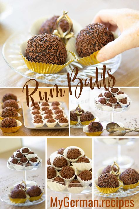 Rumballs Recipe, Rum Ball, Rum Truffles, Cake Ball Recipes, Dessert Squares, German Desserts, German Baking, Ball Recipes, Rum Recipes