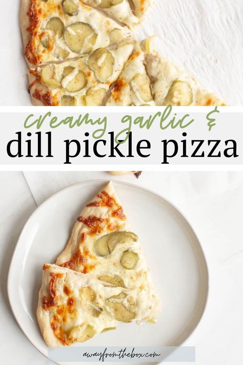 Dill Pickle Pizza, Pickles And Cheese, Pickle Pizza Recipe, Pickle Pizza, Garlic Pizza, Creamy Garlic Sauce, Pickled Garlic, Dill Pickles, Homemade Pickles