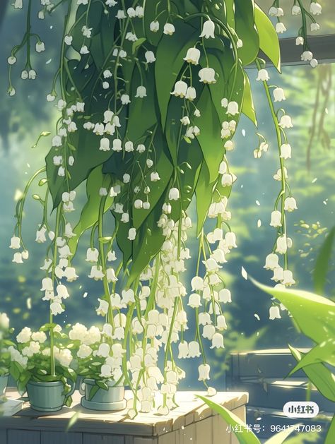 Lilies Of The Valley Wallpaper, Lily Of The Valley Landscape, Anime Plants Aesthetic, Beauty Astethic, Lily Of The Valley Illustration, Lily Of The Valley Aesthetic, Lily Of The Valley Drawing, Lily Of The Valley Wallpaper, Anime Plants