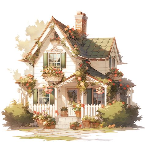 Cozy Cottage with Flowers and Green Roof: Rustic and Cottagecore Sticker Cottage With Flowers, Bloxburg Cottage, Casa Fantasy, Cottagecore House, Sims 4 House Design, Cottage Exterior, Casas The Sims 4, Sims Building, Cute Cottage