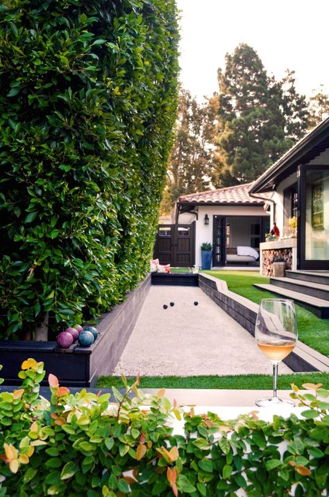 Bocce Court Backyard, Napa House, Desert Farmhouse, Outdoor Sports Court, Kid Friendly Backyard, Bocce Ball Court, Bocce Court, Spanish Bungalow, Privacy Landscaping