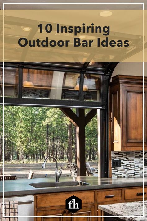 Looking for a reason to spend more time outside enjoying the weather? These ten concepts for outdoor bars are sure to inspire you to build your own. Backyard Bar Ideas, Outdoor Bar And Grill, Outdoor Bar Ideas, Tiki Umbrella, Outdoor Bars, Pub Sheds, Pacific Homes, Portable Bar, Iron Stools