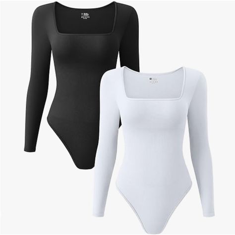 New Large White Oqq Long Sleeve Square Neck Bodysuit. White Only. Came In A Pack Of Two, But I Only Wanted To Keep The Black. Body Suits For Women, White Long Sleeve Bodysuit Outfit, Long Sleeve Bodysuit Outfit, White Bodysuit Outfit, Neutral Bodysuit, Black And White Bodysuit, Bodysuit Outfit Ideas, Body Suit Long Sleeve, Black Long Sleeve Bodysuit