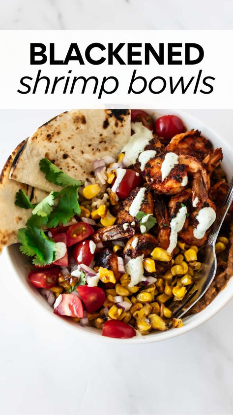 blackened shrimp bowls Blackened Shrimp Salad Recipes, Blackened Shrimp Rice Bowl, Blackened Shrimp Bowls, Blackened Shrimp Recipes, Blackened Shrimp Bowl, Low Sodium Shrimp Recipes, Shrimp Bowls, Serve Over Rice, Blackened Shrimp