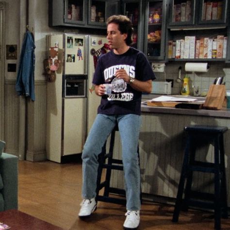 Jerry Seinfeld Style, Seinfeld Clothes, George Costanza Outfits, Jerry Seinfeld Outfits, 90s Men’s Fashion, Elaine Seinfeld Outfits, Jerry Seinfeld 90s, 90s Sitcom Fashion, Seinfeld Fashion