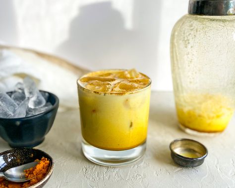 Iced Golden Milk Latte Recipe Golden Milk Latte Recipe, Iced Golden Milk, Golden Milk Latte, Fruit Syrup, Monk Fruit, Ice T, Golden Milk, Ground Turmeric, Latte Recipe