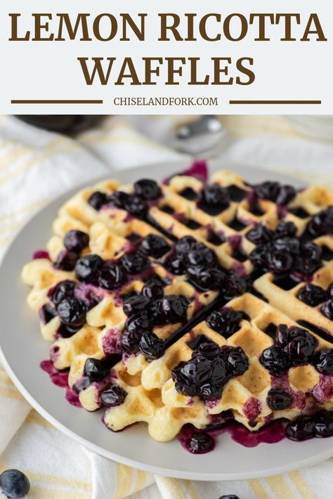 Ricotta Waffles, Blueberry Waffles Recipe, Blueberry Syrup Recipe, Lemon And Blueberry, Waffle Iron Recipes, Blueberry Waffles, Waffle Maker Recipes, Blueberry Syrup, Catering Ideas Food