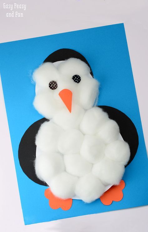 Cotton Balls Penguin Craft - cute and easy to make penguin craft to include in winter study! Winter Crafts For Toddlers, Juleverksted For Barn, Penguin Crafts, Penguin Craft, Fun Arts And Crafts, Winter Crafts For Kids, Daycare Crafts, Cotton Balls, Classroom Crafts