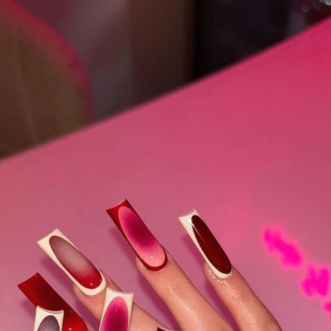 Gelxnails  /  acrylic nails on Instagram: "#acrylicnails airbrush aura ❤️‍🔥" Red Tip Nails, Airbrush Nails, Nail Tips, Acrylic Nails, Nails, Red