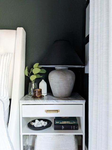 6 of The Best Ikea Nightstand Hacks + How We Hacked Ours – The Homebody House Kullen Ikea Hack Night Stands, Ikea Floating Nightstand Hack, Nightstand Hack Ikea, Ikea Kallax Nightstand Hack, Vikhammer Nightstand Styling, Ikea Vikhammer Nightstand Hack, Vikhammer Nightstand Hack, Ikea Vikhammer Nightstand, Kallax Nightstand