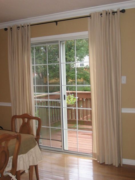 A sliding glass door is a great way to open up your home to the outdoors. But without the right curtains, you can be sacrificing a lot of privacy. Tha... Patio Door Window Treatments, Sliding Glass Door Window Treatments, French Door Window Treatments, Patio Door Coverings, Glass Door Curtains, Sliding Glass Door Curtains, Sliding Glass Door Window, Sliding Door Window Treatments, Sliding Door Curtains