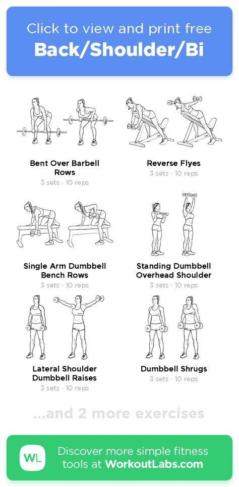 Back/Shoulder/Bi – click to view and print this illustrated exercise plan created with #WorkoutLabsFit Shoulders Back And Biceps Workout, Back And Bi Workout, Bi Workout, Back And Bis, Back And Bicep Workout, Exercise Regimen, Workout Labs, Bicep Workout, Reps And Sets