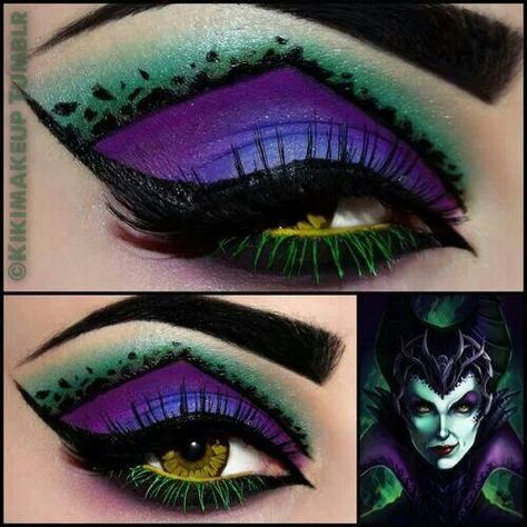 Amazing use of #falseeyelashes and a blend of cat eyeliner with dark and vibrant colors and a Halloween twist. Top eyelash and waterline look amazing in black for #halloween. Join us on Facebook for a week of Halloween fun and more #eyemakeup tips and #fakelashes info https://www.facebook.com/MinkiLashes Extreme Make-up, Carnaval Make-up, Maleficent Makeup, Witch Woman, Disney Inspired Makeup, Witch Eyes, Make Up Diy, Fantasy Make-up, Halloween Eye Makeup