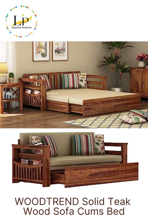 WOODTREND Solid Teak Wood Sofa Cums Bed for Home Living Room | Sofa Cums Bed for Living Room Wooden with Storage | Sofa Cums Bed 3 Seater Furniture Without Pillow with Mattres | Brown Natural Finish. Length 69 Inch x Width 31 Inch x Height 33 Inch ; (sitting hight sofa 18 inch ) Dimension Bed:- Length 60 Inch x Width 72 Inch x Height 27 Inch. Without pillow with Mattress | Living Room | Sofa Cums bed | With Storage | 10 Day Warranty Replacement only Sofa Cum Bed Designs, Teak Wood Sofa, Sofa Come Bed, Hall Sofa, Sofa Bed Wooden, Storage Sofa, Sofa Cum Bed, Foldable Bed, Furniture Sofa