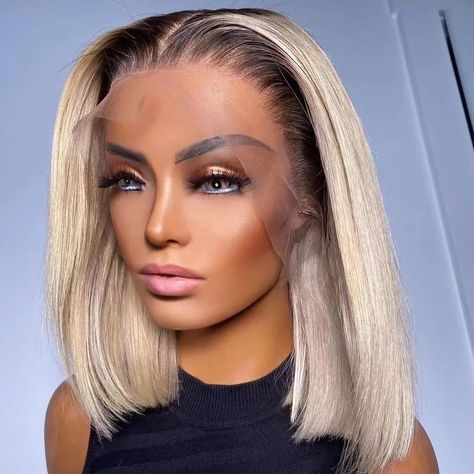 613 Bob Wig, Dark Roots Ombre, Straight Bob Hairstyles, Blonde Bob Wig, Ombre Lace Front, Blonde Bob Hairstyles, Ombre Lace, 613 Blonde, Straight Bob