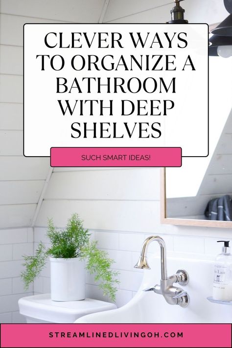 Whip your bathroom featuring deep shelves into shape with these fantastic organizing tips.  Great suggestions for assessing your space and optimizing it for maximum storage capabilities. A well organized home includes an orderly bathroom that functions well and provides enough storage for all of your beauty items, towels, hair tools, cleaning supplies, toiletries, and personal care items.  Organizing a bathroom cabinet with deep shelves isn't complicated with these smart storage ideas. The Home Edit Bathroom, Home Edit Bathroom, Organizing A Bathroom, Parisian Chic Bedroom, Bathroom Closet Storage, Beach Towel Storage, Smart Storage Ideas, Bathroom Organizing, Deep Closet