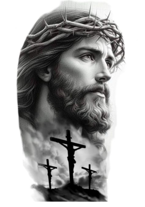 Jesus Christ Tattoo Designs, Cactus Tattoo Design, Mythology Drawings, Tattoo Jesus Cristo, Jesus Christ Tattoo, Bible Tattoos, Christ Tattoo, Cactus Tattoo, Dragon Ball Tattoo