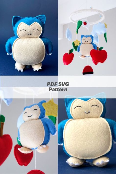 Snorlax Pokemon, Pokemon Snorlax, Felt Ornaments Patterns, Felt Toys Patterns, Felt Pattern, Toy Pattern, Felt Toys, Felt Ornaments, Stuffed Toys Patterns