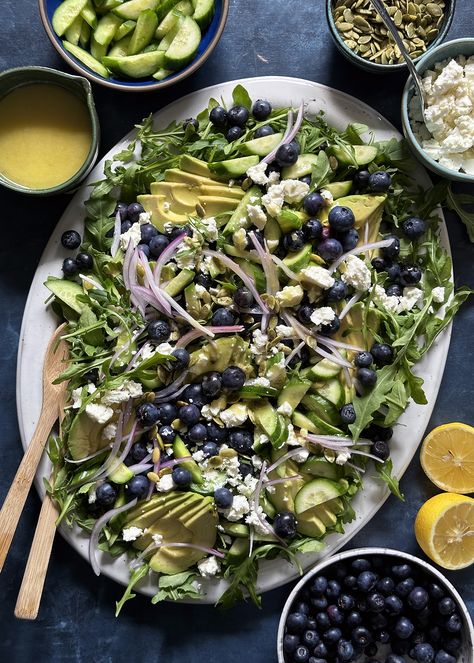 The BEST Blueberry Salad with Avocado, Perfect for Summer - The Delicious Life Endive Salad With Blue Cheese, Salad Blueberries, Everyday Salad, Pregnancy Recipes, Savory Granola, Blueberry Salad, Salad Inspiration, Salad Summer, Plant Based Cheese