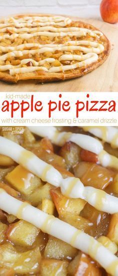 A delicious fall dessert that kids can help make, this apple pie pizza with cream cheese frosting and caramel drizzle is decadent yet easy. If you've been wanting to try a dessert pizza, this is a great first recipe to try because it is so forgiving Apple Pie Pizza, Pizza With Cream Cheese, Pizza Stromboli, Apple Pie Desserts, Dessert Pizza Recipes, Pizza Dessert, Dessert Oreo, Diy Easy Recipes, Desserts Keto