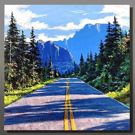 How To Paint Mountains, Kindergarten Christmas Art, Road Acrylic Painting, Beach Canvas Paintings, Sky Art Painting, Painting Summer, Artwork Acrylic, Artist Work, Inspiration Painting