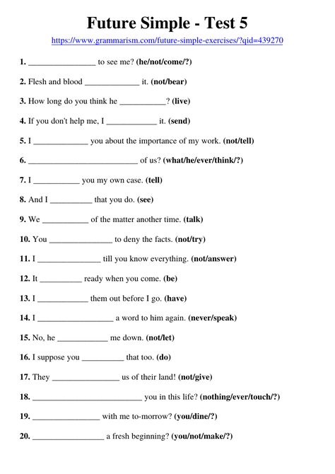 Future simple worksheet 5. Solve online exercises or download printable pdf worksheets. Practice future simple and learn English grammar. Check your answers for the activities. Suitable for kids and adults. Visit grammarism.com and get the worksheets. #worksheet #english #grammar #esl #practice #tefl #activities #futuresimple Future Simple Worksheet, Future Simple Tense, Tense Worksheet, Tenses English, Gravesite Decorations, Grammar Check, Future Tense, English Worksheet, English Grammar Worksheets