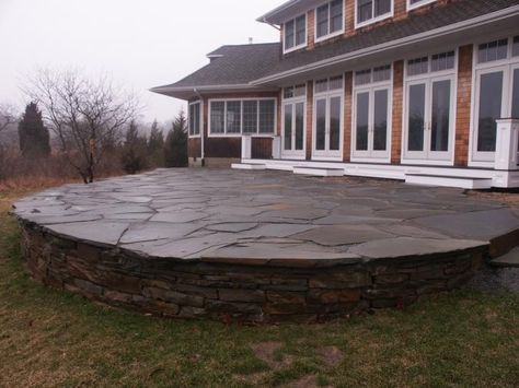 Raised Stone Patio | raised stone patio | garden Raised Stone Patio, Deck Vs Patio, Flagstone Patio Design, Stone Patio Designs, Raised Patio, Outdoor Fireplace Patio, Stone Patio, Flagstone Patio, Patio Stones