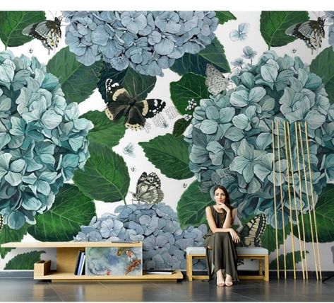 Hydrangea Wallpaper, Blue Hydrangea Flowers, Mural Home, Smooth Walls, Feb 7, Hydrangea Flower, Blue Hydrangea, Wallpaper Wall, Textured Wall