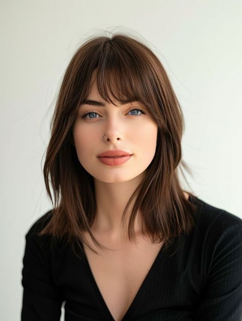 Heart Shaped Face Hairstyles Bangs, Bob Haircut With Bangs For Round Face, Bangs Heart Face, Classic Bob With Bangs, Bob Cut With Bangs Round Face, Bangs For Heart Shaped Face, Before And After Bangs, Haircuts For Big Noses, Bob For Round Face