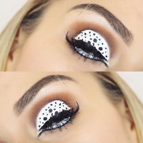 101 dalmatians  #makeup cut crease eye makes Dalmatian Eye Makeup, Dalmatian Makeup Women, Dalmatian Costume Makeup, Dalmatian Makeup, Dalmatian Costume, Cut Crease Eye, Halloween Makeup Diy, Face Paints, Cruella Deville