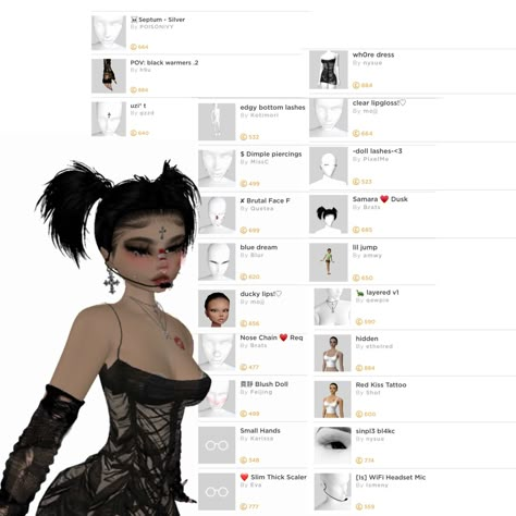 Skin Imvu Feminina, Imvu Body Scales Ideas, Imvu Heads Names, Imvu Avi Ideas, Cara Membuat Slime, Outfit Ideas Goth, Imvu Fits, Imvu Avi, Emo Fits