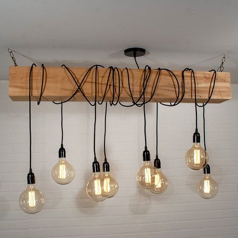 Wood Beam Chandelier, Edison Bulb Pendant Light, Beam Chandelier, Modern Farmhouse Light Fixtures, Wood Lighting, Modern Farmhouse Lighting, Living Room Light Fixtures, Custom Dining Tables, Wood Beam