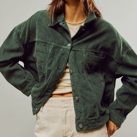 Nwot - Forest Green. Discontinued Color Corduroy Coat, Green Corduroy, Green Fits, Free People Jacket, Jacket Outfit, Corduroy Jacket, Linen Blazer, Fitted Skirt, Polo Dress