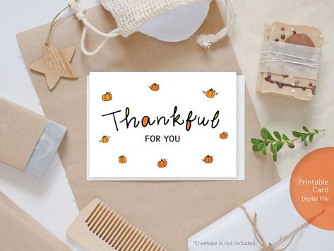 Printable Thanksgiving Card Thankful for You Card - Etsy Calligraphy Pumpkin, Card For Teacher, A4 Envelope, Simple Thanksgiving, Thankful For You, Printable Thanksgiving, Thanksgiving Card, Thanksgiving Greetings, Pumpkin Thanksgiving