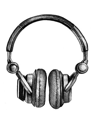 rochelle Headphones Drawing, Head Phones, Headphones, Black And White, Music, White, Black